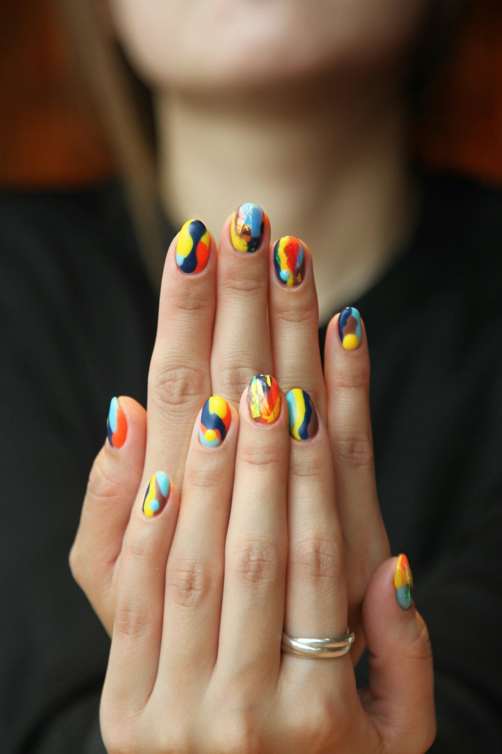 Hand-painted multicolour nail art